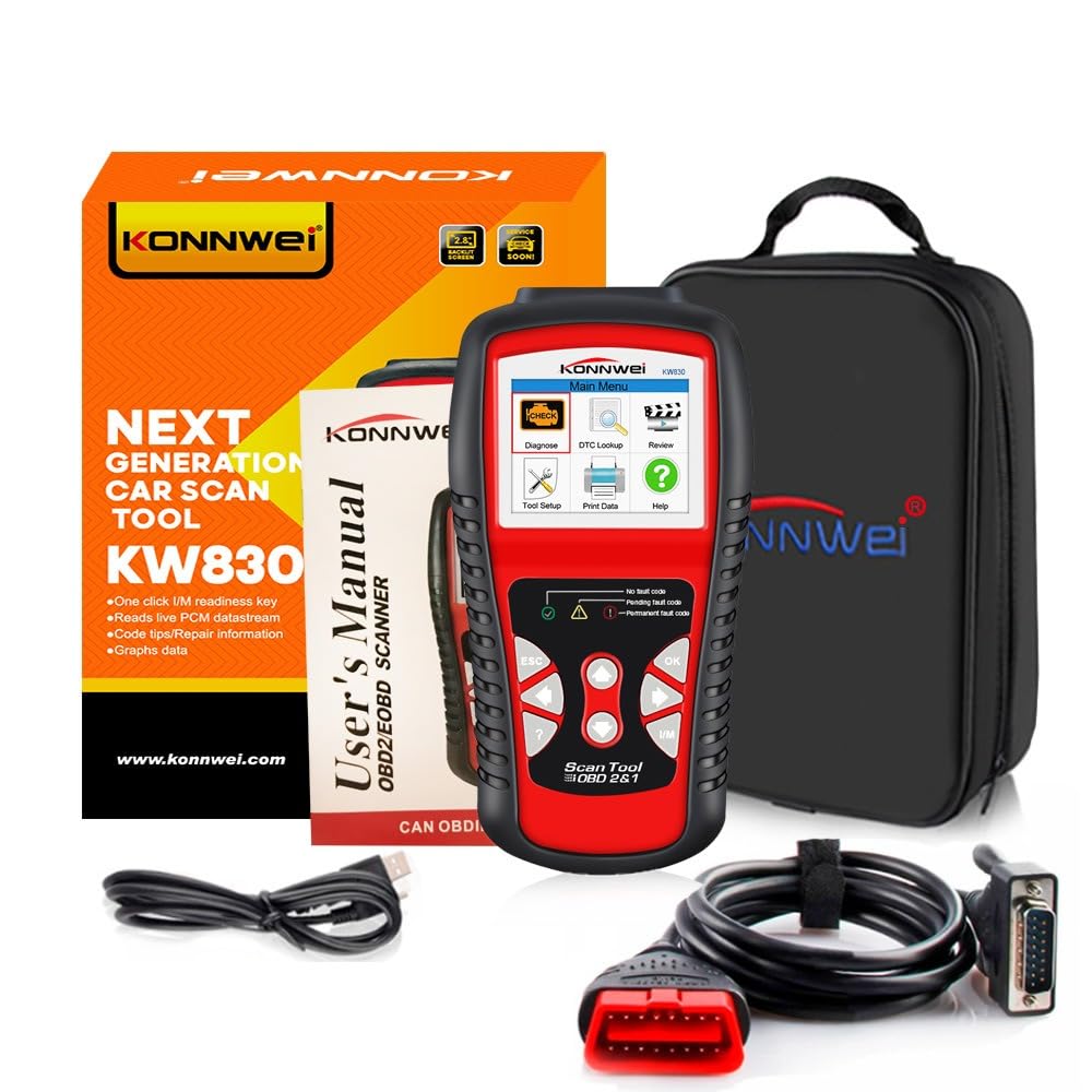 KONNWEI KW830 skaner OBD2, czytnik kodów OBD2, narzędzie diagnostyczne do samochodu z pełnymi funkcjami OBD2 i testerem akumulatora do odczytywania i usuwania kodów błędów pojazdu, obsługuje