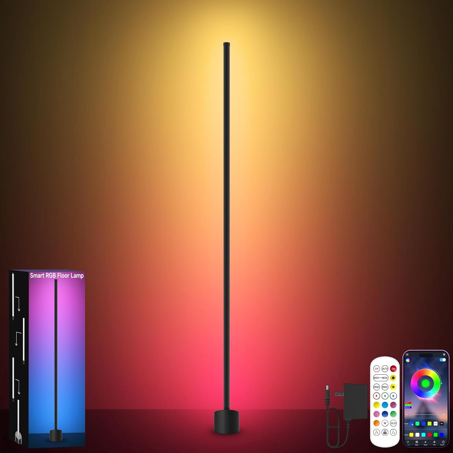 Corner Floor Lamp, RGB LED Lamp with Smart App and Remote Control Color Changing, Music Sync Ambience Lighting, Mood Lighting with 16 Million Colors for Bedroom Living Room Gaming Room