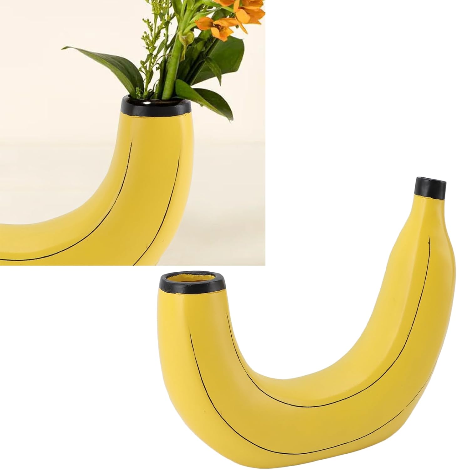 Banana Vase Decoration, Innovative Modern Fruit Shape Flower Vase, Stylish Resin Vase Ornament for Home Decor Bedroom Office Desk Farmhouse, Ideal Gift