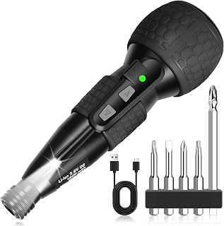 3.6V Cordless Electric Screwdriver - 3.5Nm Torque & Rust-Proof Bits, 2-in-1 Manual/Auto with LED Light, 1800mAh USB-C, 0.44lb for Furniture/Electronics (Black)