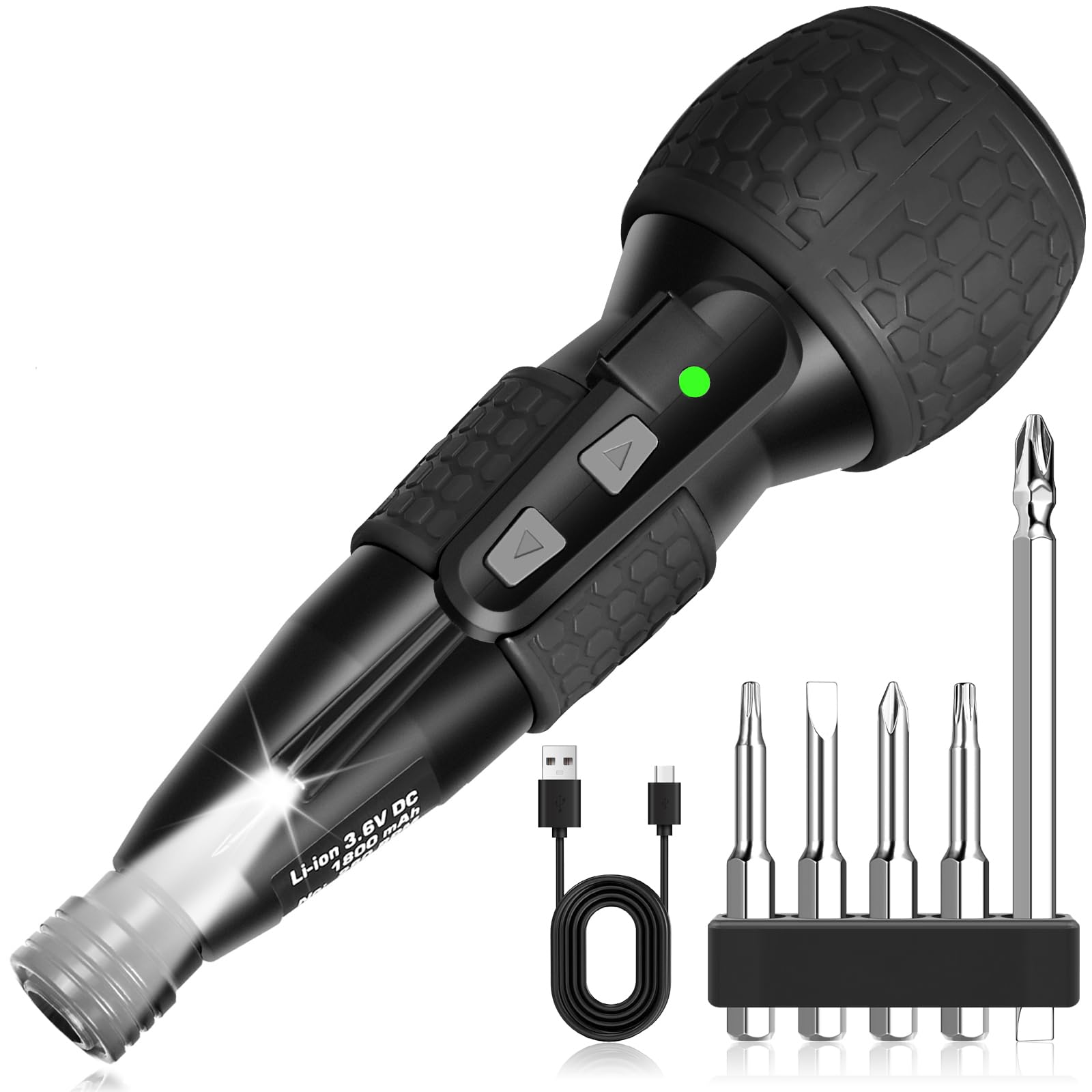 3 6V Cordless Electric Screwdriver - 3 5Nm Torque Rust-Proof Bits 2-in-1 Manual Auto with LED Light 1800mAh