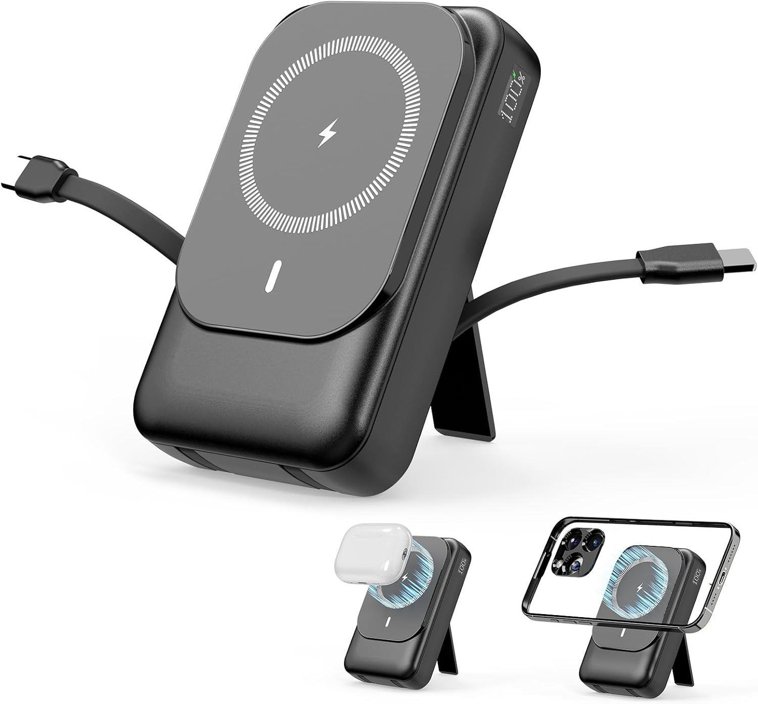 26800mAh Magnetic Power Bank Portable Charger with Built in Cable and Stand