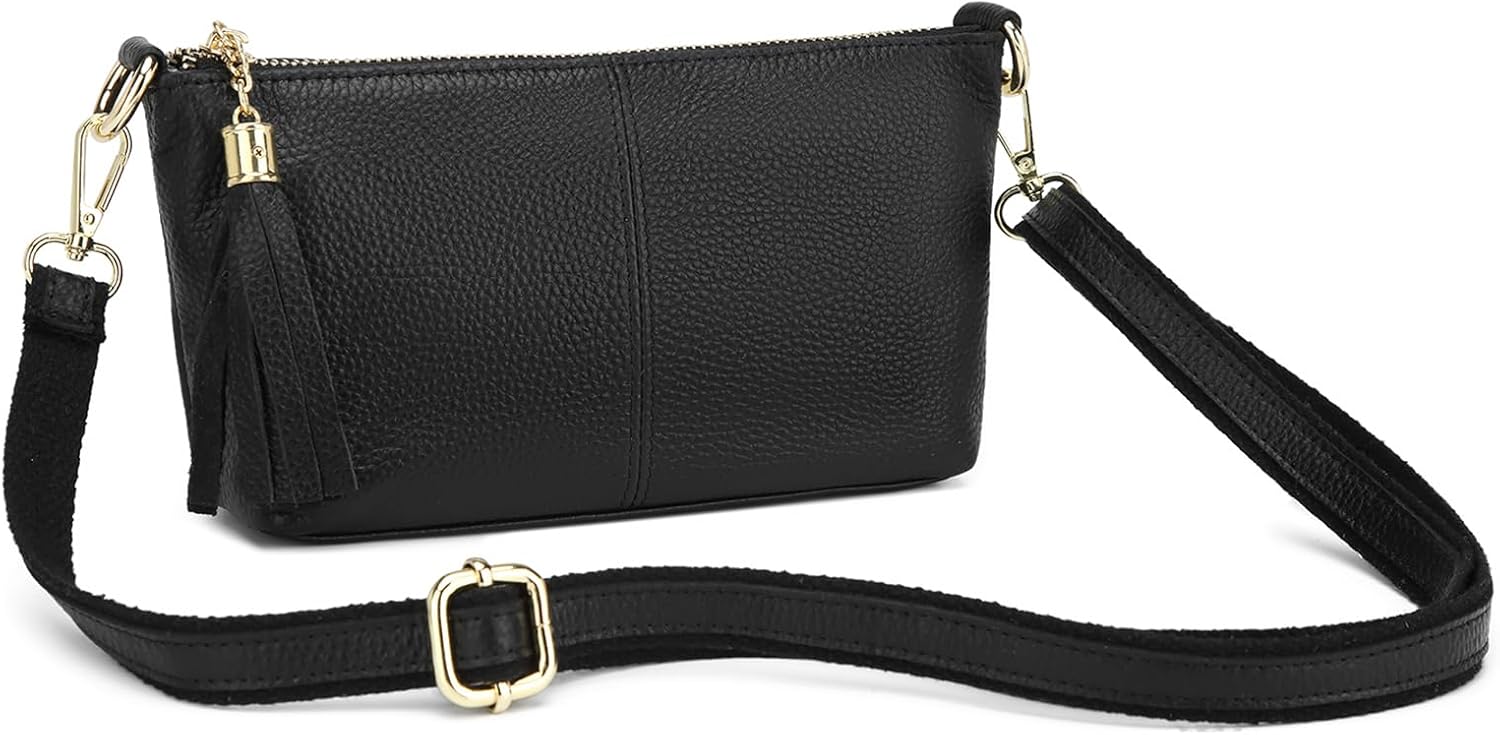 Genuine Leather Purse with Tassel Durable Crossbody Bags for Women Black clutch Brown Sling bag Hands-free Size - Image 2