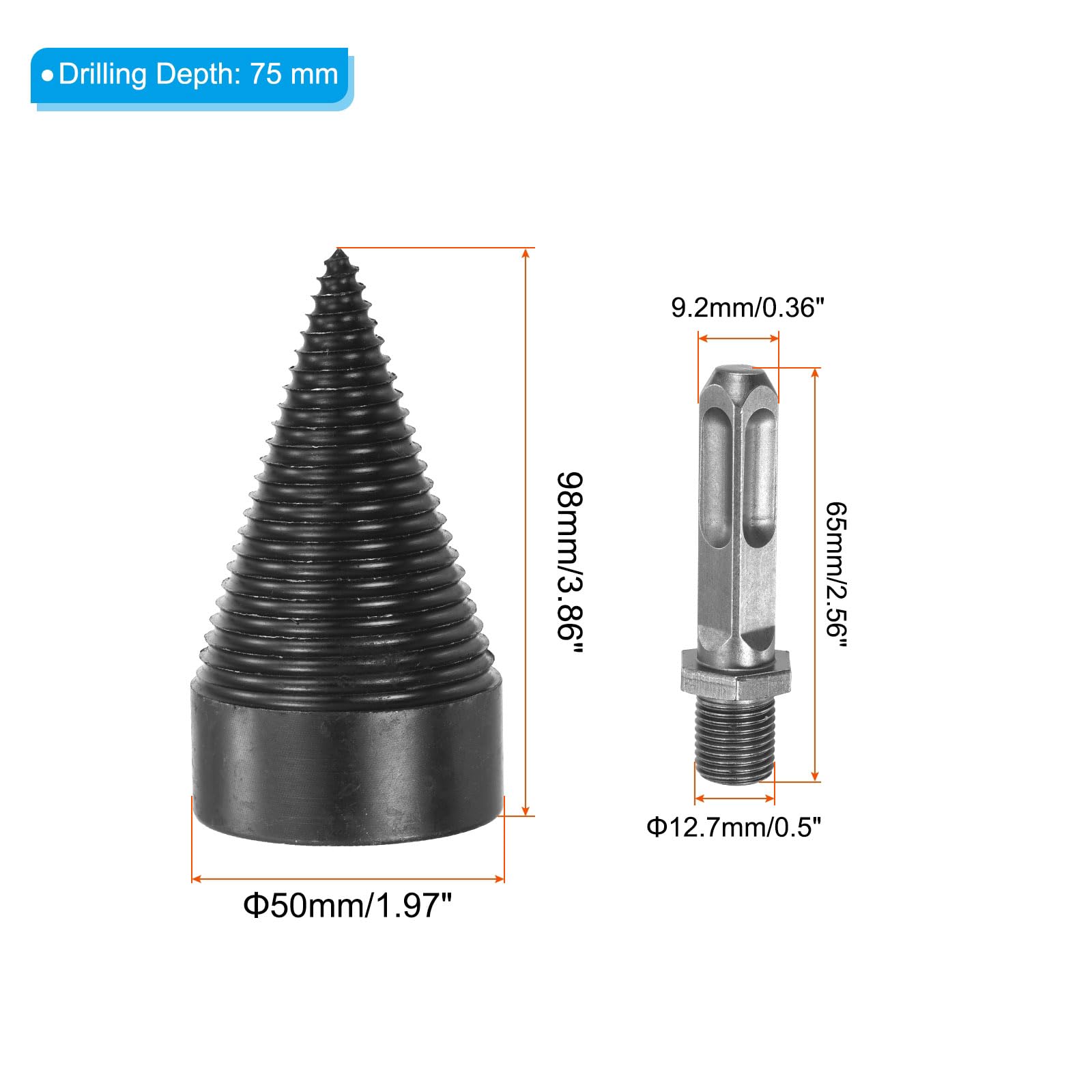 PATIKIL Fendeuse de bûches de bois de chauffage 50 mm, forets électriques amovibles avec tige carrée pour la maison et l'extérieur