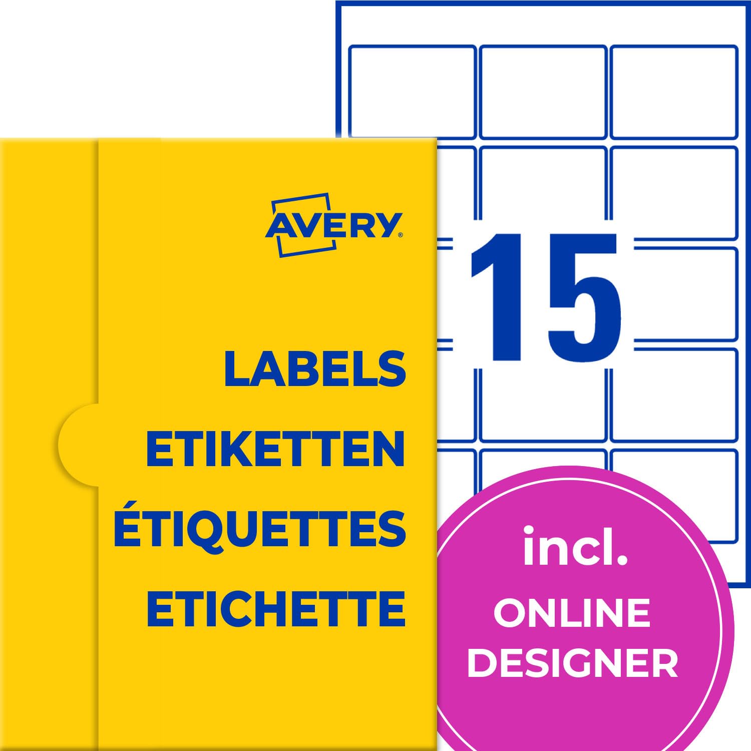 AVERY Zweckform Hochglanz-Etiketten (750 Klebeetiketten, 64x47mm auf A4, bedruckbare Produktetiketten, permanent haftende Kosmetiketiketten, individuelle Aufkleber) 50 Blatt, weiß