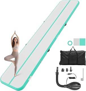 VEVOR Inflatable Gymnastics Air Mat Tumble Track with Pump for Training|10ft/13ft/16.4ft/20ft Air Tumbling Mat 4/8 In Thick,PVC Inflatable Gym Track with Carry Bag for Home Use/Cheerleading/Gym/Yoga