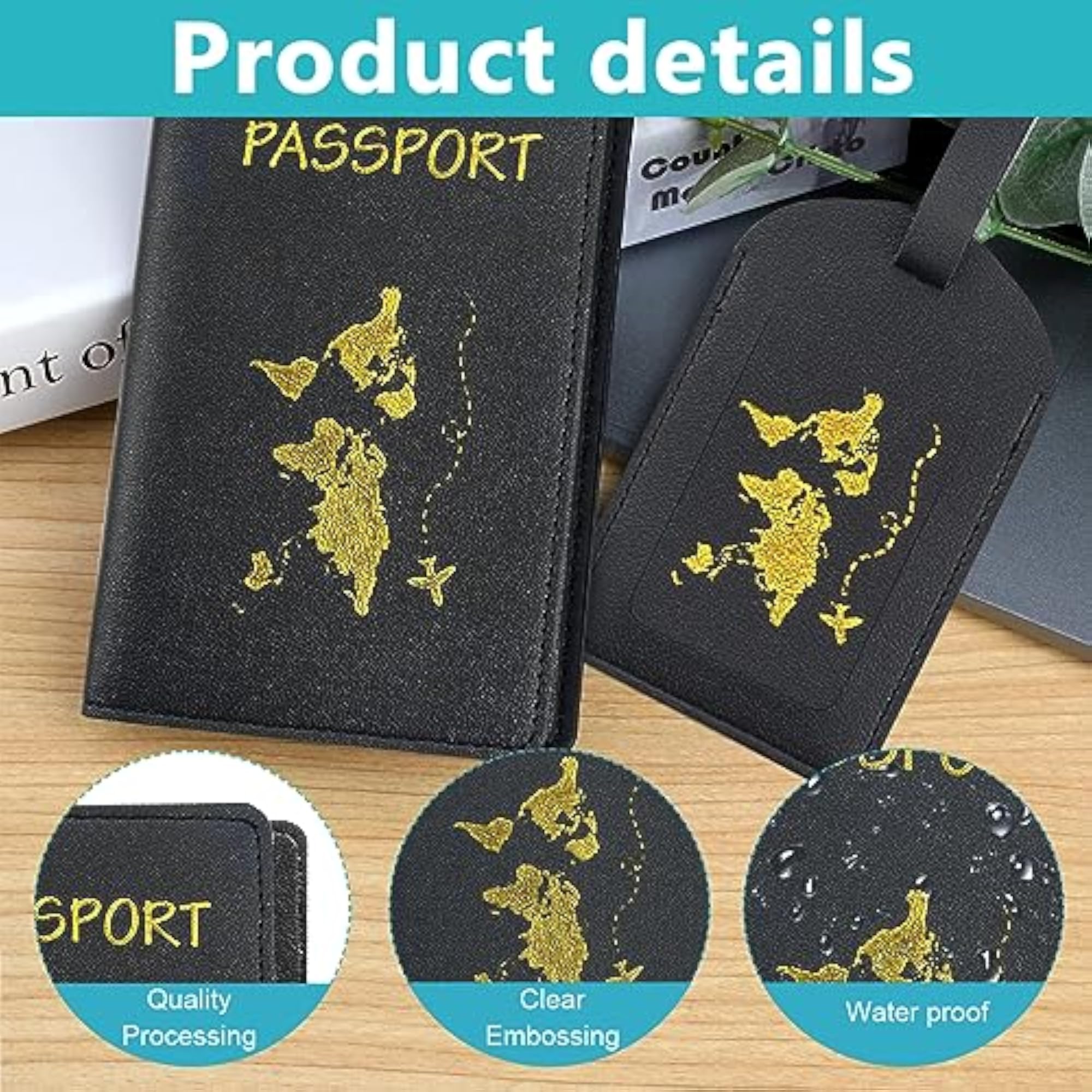 Passport Holder and Luggage Tag Set, PU Leather, Travel Essentials