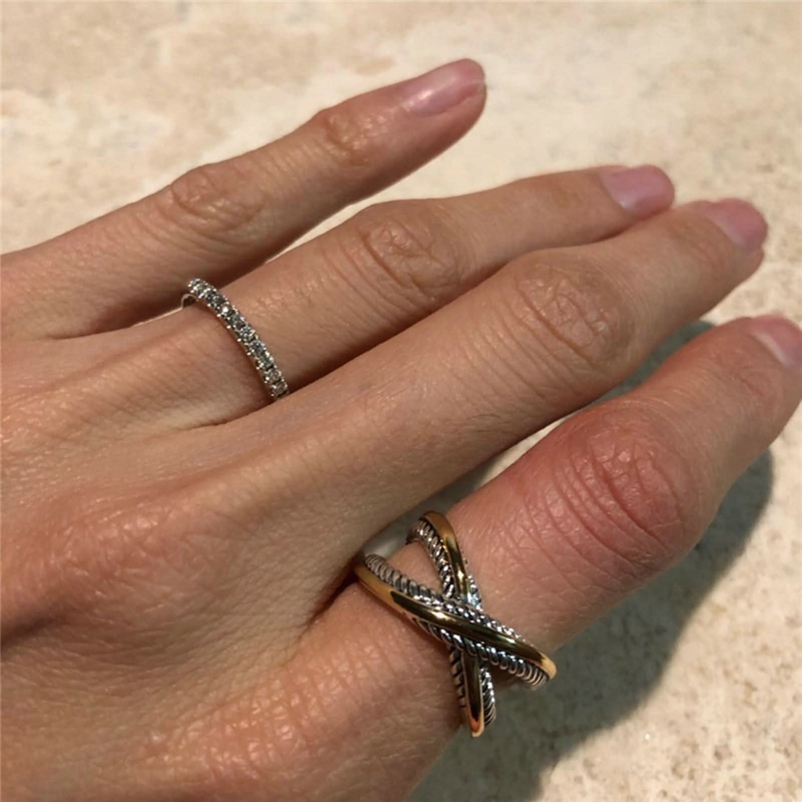 Anello Intrecciato Cavo, Fascia con Nodo Multicolore Placcato Argento per Donna Compleanno Ringraziamento L1/2 N1/2 P1/2 R1/2