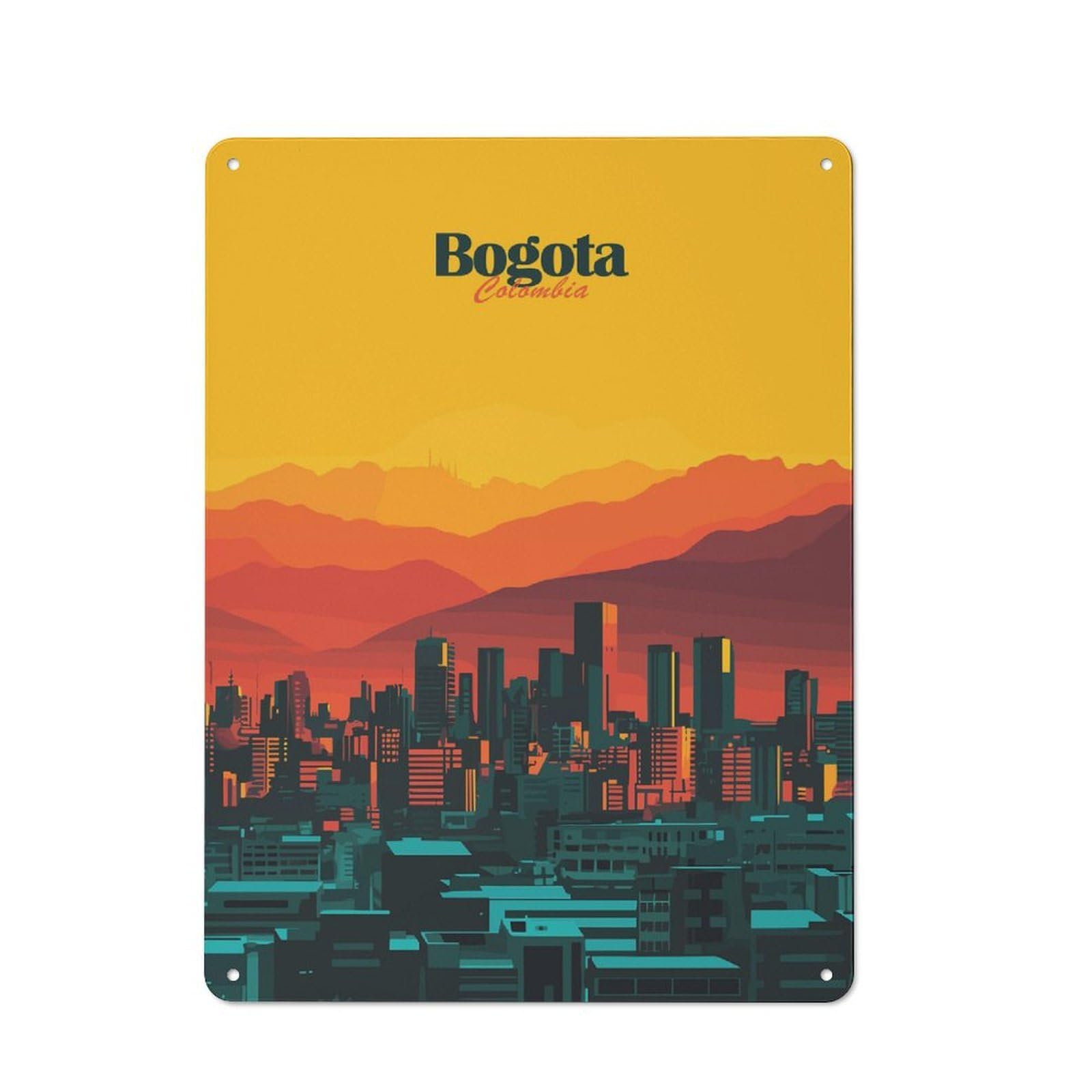 Bogota Cityscape Vintage Metal Wall Decor 40x30cm, Tin Wall Sign for Restaurant, Kitchen, Counter Or Breakfast Nook