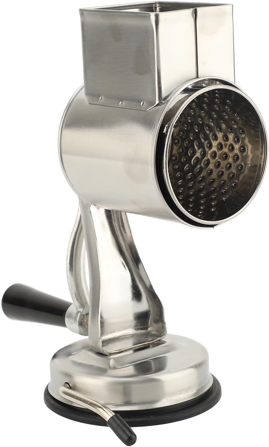 Manual Cheese Grater, Stainless Steel Hand Crank Vegetable Grater with 5 Interchangeable Blades and Reinforced Suction Cup, for Slicing Shredding Julienne Various Ingredients