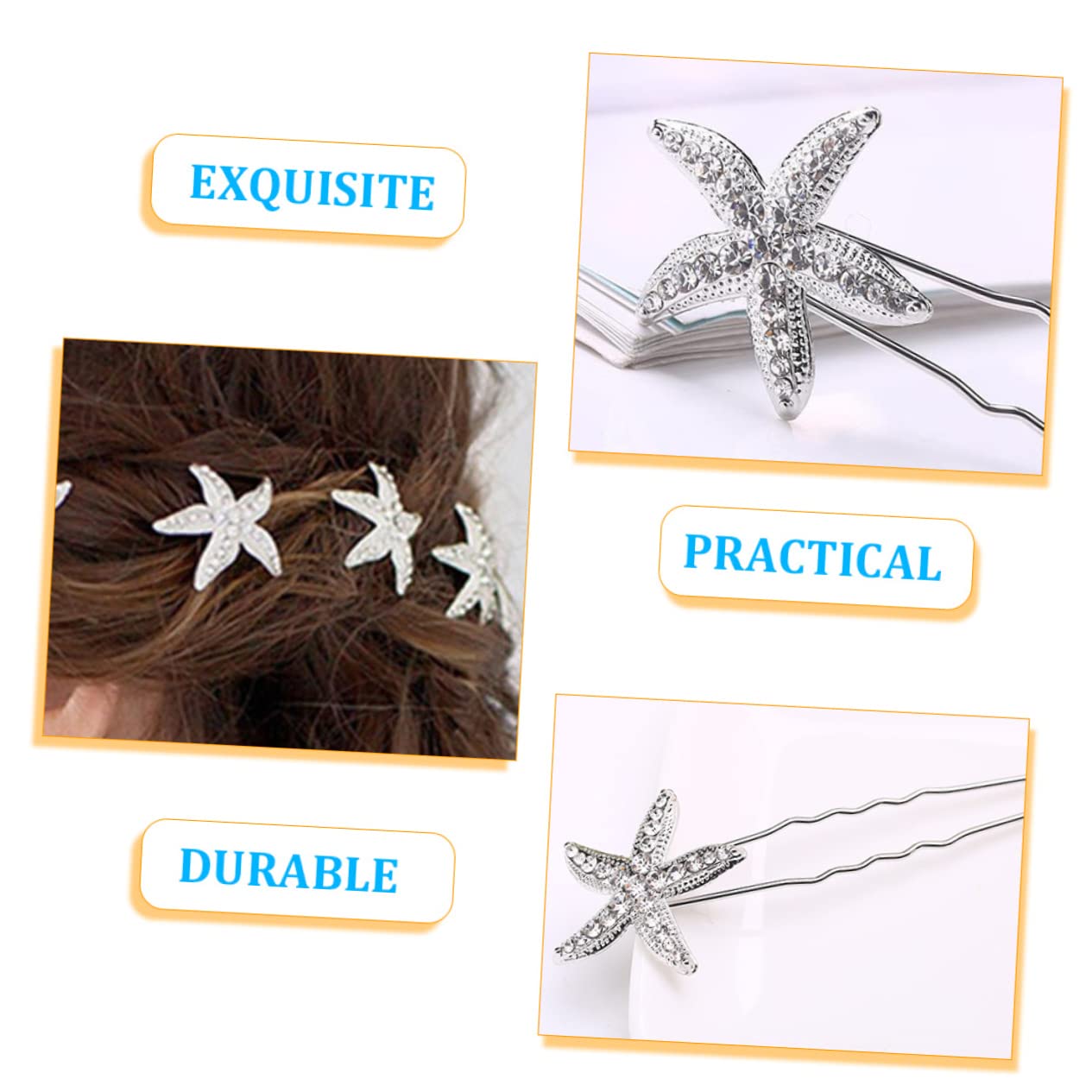 Didiseaon Juego De 5 Horquillas Para El Pelo De Boda Con Forma De Estrella Plateada Y Accesorio Para El Pelo Para Novia Para Fiesta En La Playa Aniversario 4 Unidades X 5