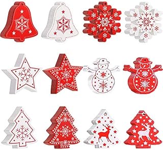 viccess 60pcs Wooden Christmas Tree Decoration Set Christmas Wooden Shapes Christmas Hanging Ornaments