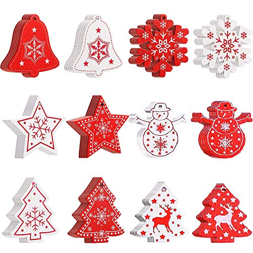 LUOWAN 60 Pezzi Ornamenti Natalizi in Legno da Appendere per Decorazioni Albero di Natale Pendenti Legno Natalizi Addobbi Albero Ornamenti Decorativi Appeso DIY Artigianato