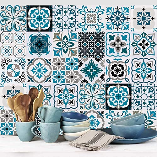 ANHUIB Stickers Carrelage Salle de Bain 15x15,Autocollant de Carreaux Adhésif,Autocollant Carrelage Cuisine,Étanche Papier Peint de Carrelage,Stickers de Style Marocain de Escalier,Sticker de Carreaux