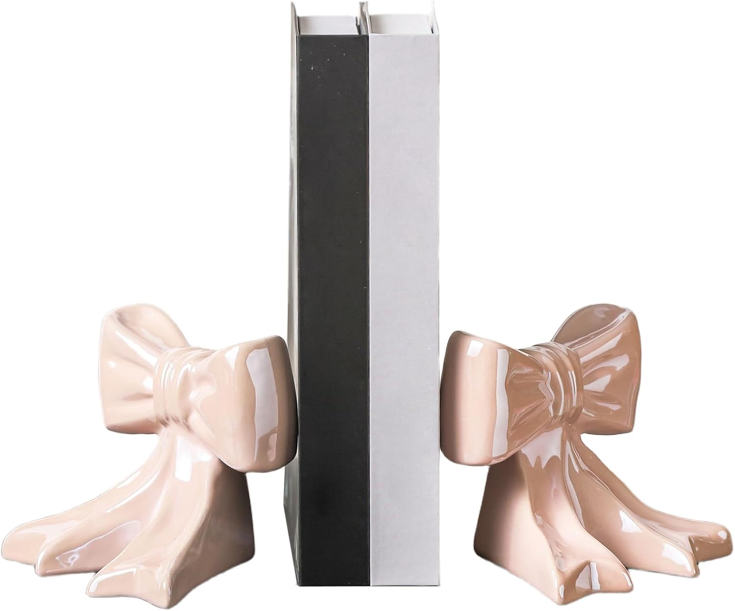 Bookends, Ceramic Bow Cute Book Ends, Non Slip Cute Bookends for Home Decor Bookshelf Office Desk Decoration 1 Pair of Nordic Modern Butterfly Personalized Light..