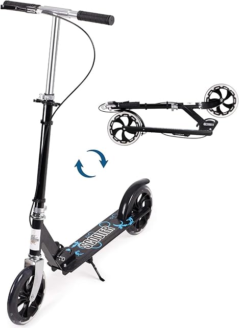 Hello-5ive Adult Kick Scooter Large Wheel for Teenagers 14 + Kids Scooter Foldable with Adjustable Handlebar, Large 200mm Wheels, Dual Brake, Street Push Scooter with Kickstand, Max.Load 100 kgs