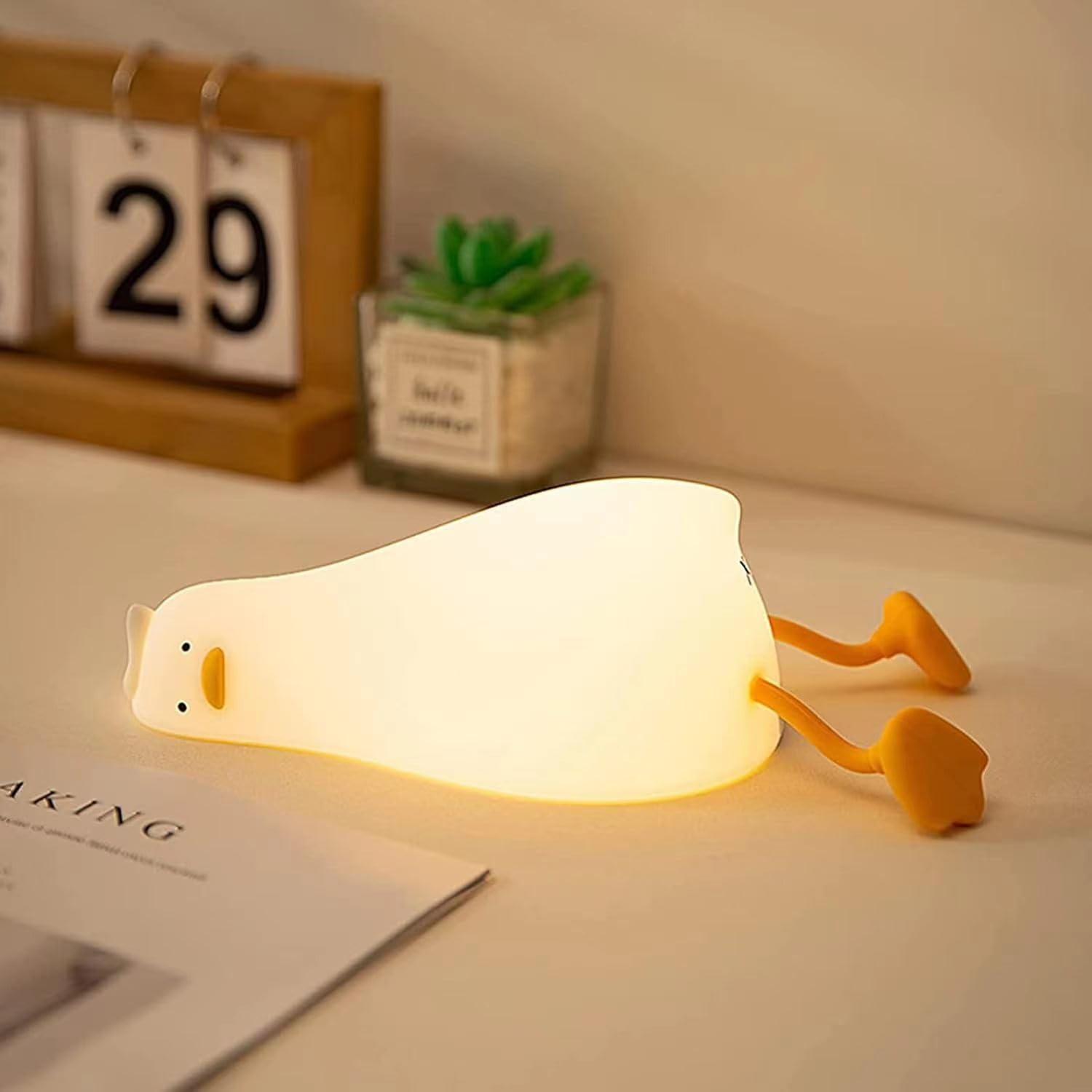 Luce notturna a forma di anatra piatta, lampada a LED a forma di anatra, simpatica anatra illuminata, luce notturna dimmerabile in silicone, lampada da comodino ricaricabile per allattamento