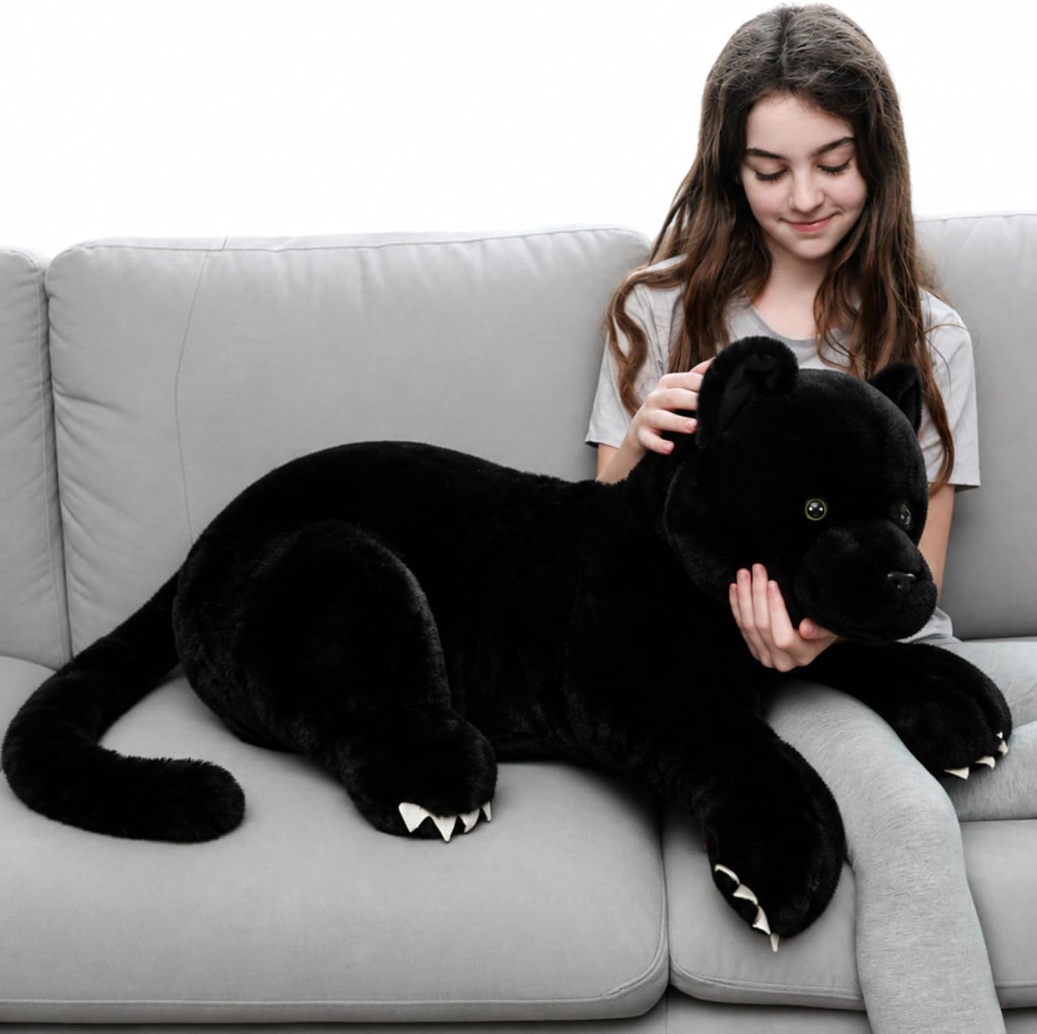 MorisMos Giant Black Panther Stuffed Animal Pillow, 30" Extra Large Stuffed Black Panther Toy for Kid & Adult, Realistic Big Safari Animal Jaguar Plush for Christmas Birthday Jungle Party Decor