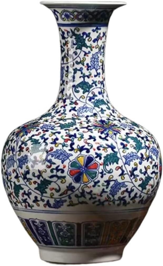 Bzgpmfud One Color Vase Desktop Decorative Classic Ceramic Vases For Art Decoration Chinese Retro Porcelain With Peony Painting 36×23Cm