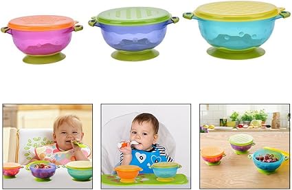 Xrten 3pcs Bol Bebe Avec Couvercle Bol A Ventouse Bebe En Cas De Deversement Bebe Succion Amazon Fr Bebe Et Puericulture