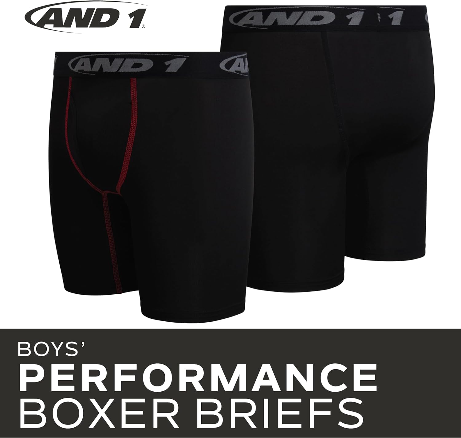 AND1 Boys Boxer Briefs - 4 Pack Performance Long Leg Boys Underwear Boxers with Functional Fly Pouch, 6" Inseam (Size: 6-18) - Image 3