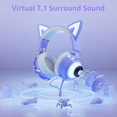 Miniatura 4 de EASARS Auriculares de oreja de gato auriculares USB para juegos con micrófono retráctil sonido envolvente 71 iluminación RGB auriculares con cable