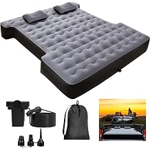 KINMAC Inflatable Full-Size Short Truck Bed Air Mattress 16.4FT Car Air Pump Cord Carry Bag for Outdoor Truck Camping Grey