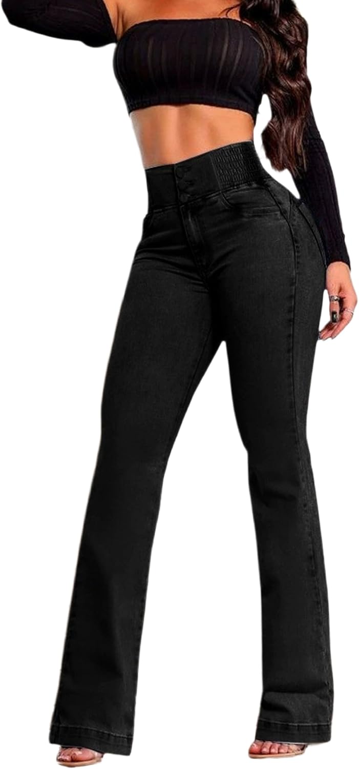Kinghua Womens Jeans High Waisted Bell Bottom Jeans Skinny Stretchy Slacks Tummy Control Slimming Flare Jeggings