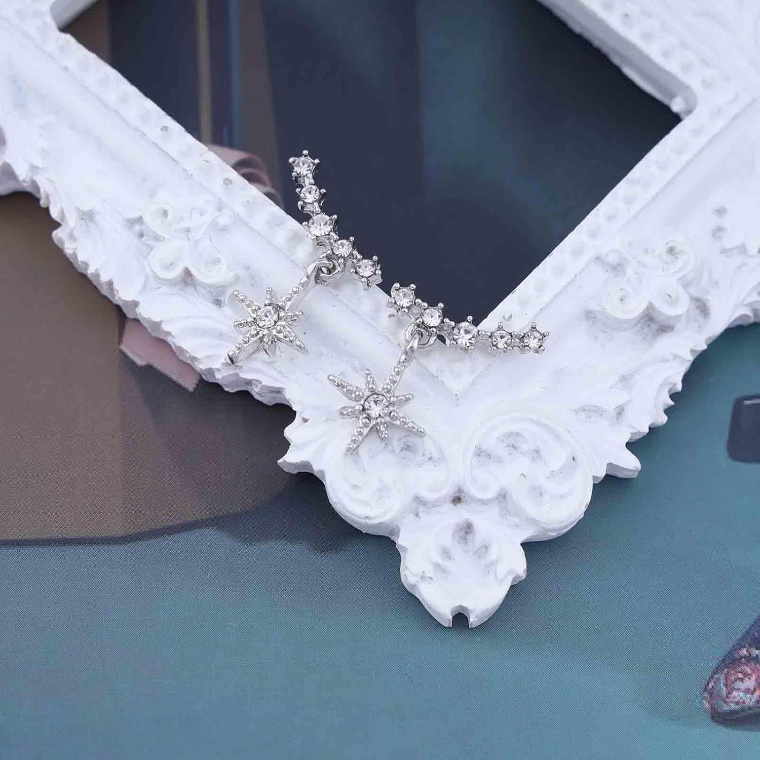 Bohemian Crystal Starburst Dangle Earrings Gold North Star Drop Earring Cz Star Ear Crawler Earrings Tiny Rhinestone Star Earrings Jewelry for Women Gifts - Image 3