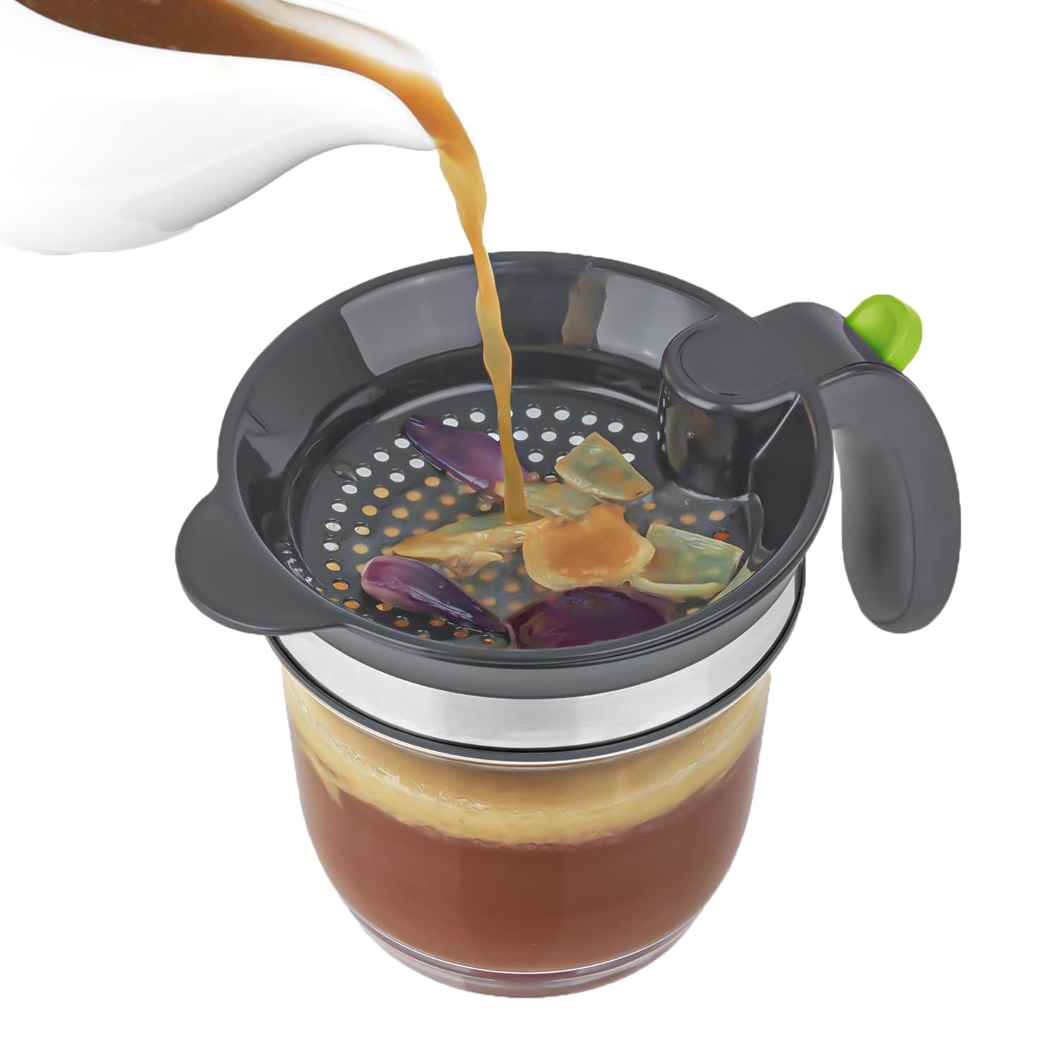 IVYONE separador de grasa de 4 tazas, resistente al calor, sin BPA | Empaquetado con una prensa de ajos, separador de salsas para cocinar, colador de aceite, taza medidora, utensilios de cocina