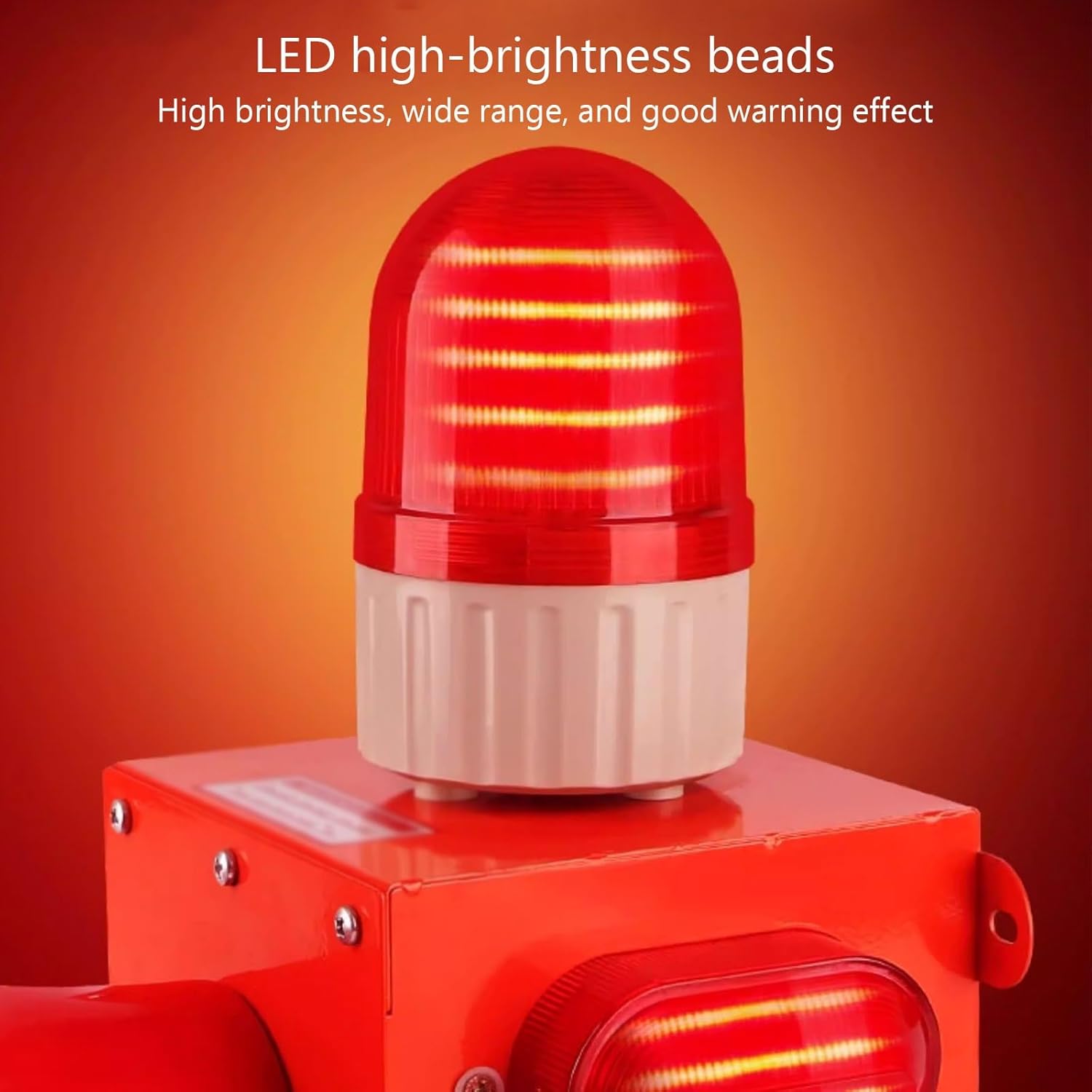 Outdoor LED Industrial Siren Alarm, 0-120dB Adjustable Volume Sound and Light Warning Security Strobe Light for Iron Smelting, Mining, Logistics Industries