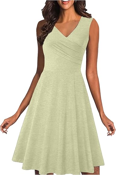 Amazon.com: SZITOP Vestido de verano elegante con cuello en V, sin mangas,  a la moda, color liso, falda de longitud a la rodilla, holgado, cómodo, para  adolescentes y niñas : Ropa, Zapatos