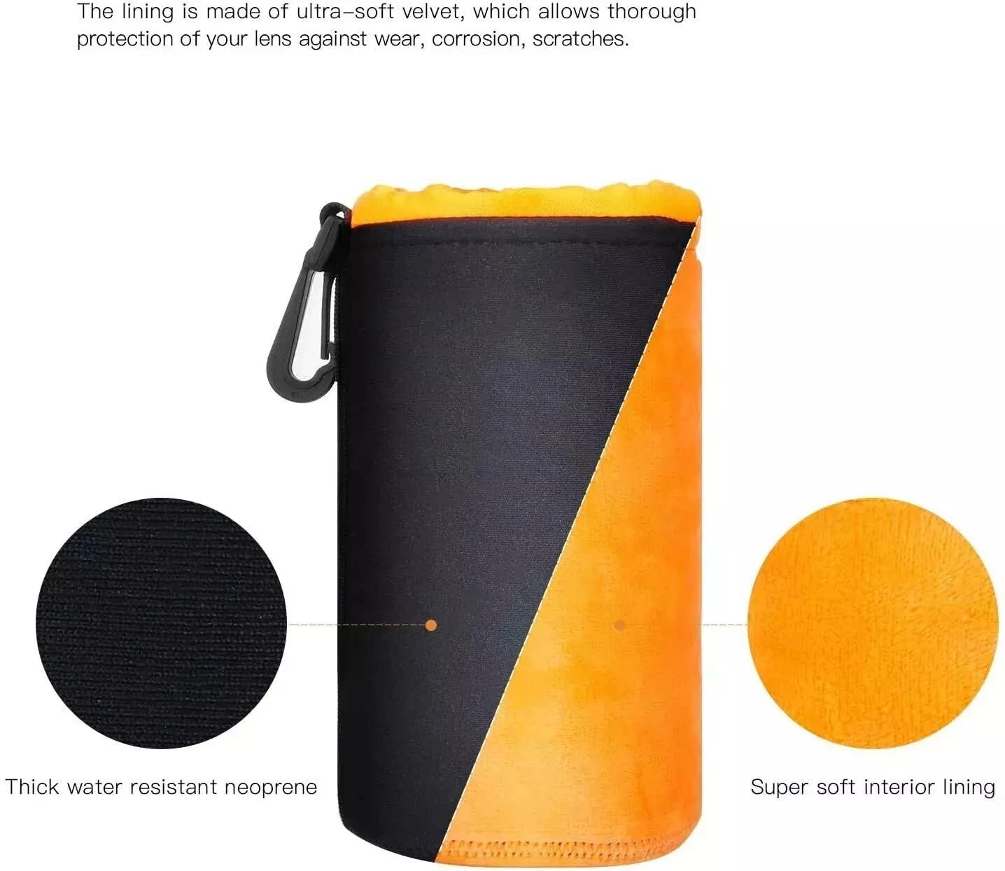 Set di 4 custodie per obiettivo della fotocamera, in neoprene spesso 4 mm con fodera in morbido velluto, borse impermeabili con coulisse con moschettone e passante per cintura, S/M/L/XL per