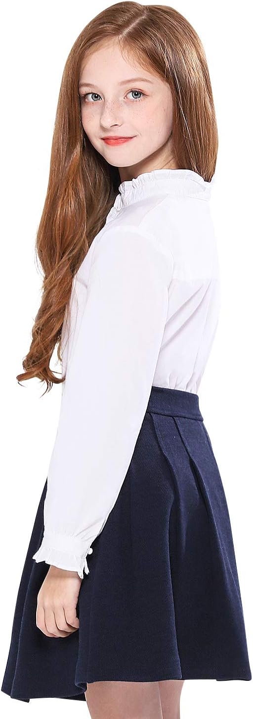 SOLOCOTE Girls White Blouse Ruffle Long Sleeve Button Down Shirts Princess Cotton Loose Soft Tops Spring and Summer 3-14Y - Image 4