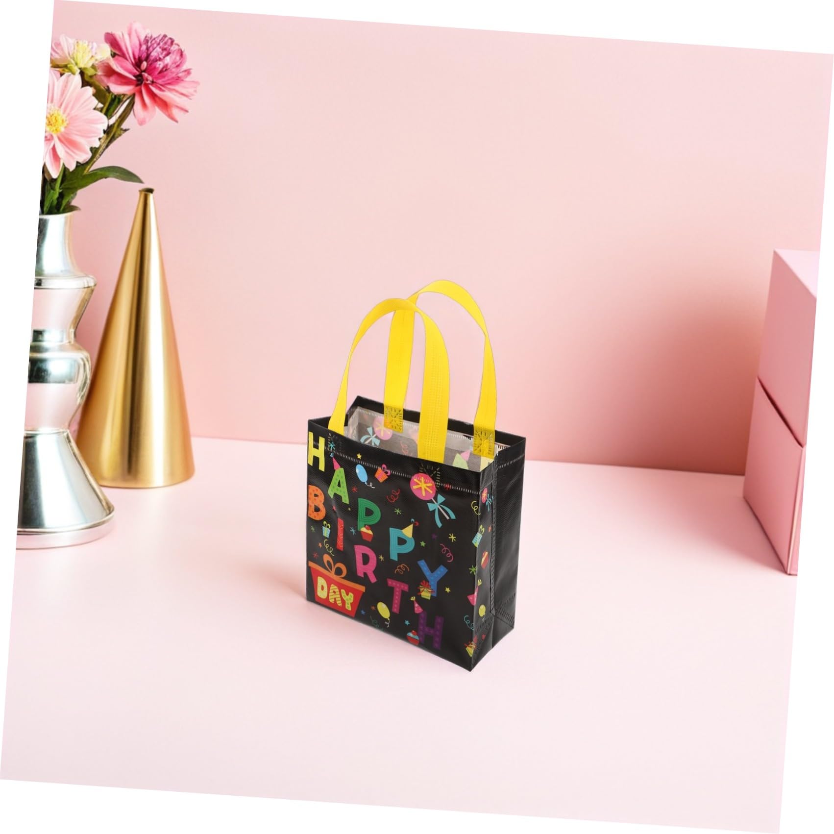 Yardwe 30 Bolsas de Obsequio de Cumpleaños Reutilizables con Asas, Bolsa de Tela No Tejida Resistente, Tamaño Mediano, Color, Adecuado para Fiestas, Dulces y Recuerdos de Eventos