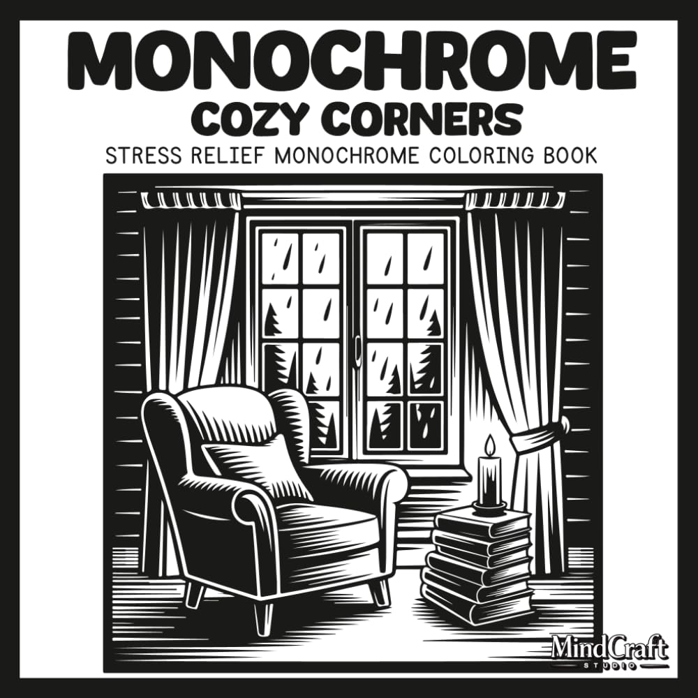 Monochrome Cozy Corners: Stress Relief Monochrome Coloring Book | Relaxing Single-Color Cozy Room Dot Coloring Pages for Mindful Creativity