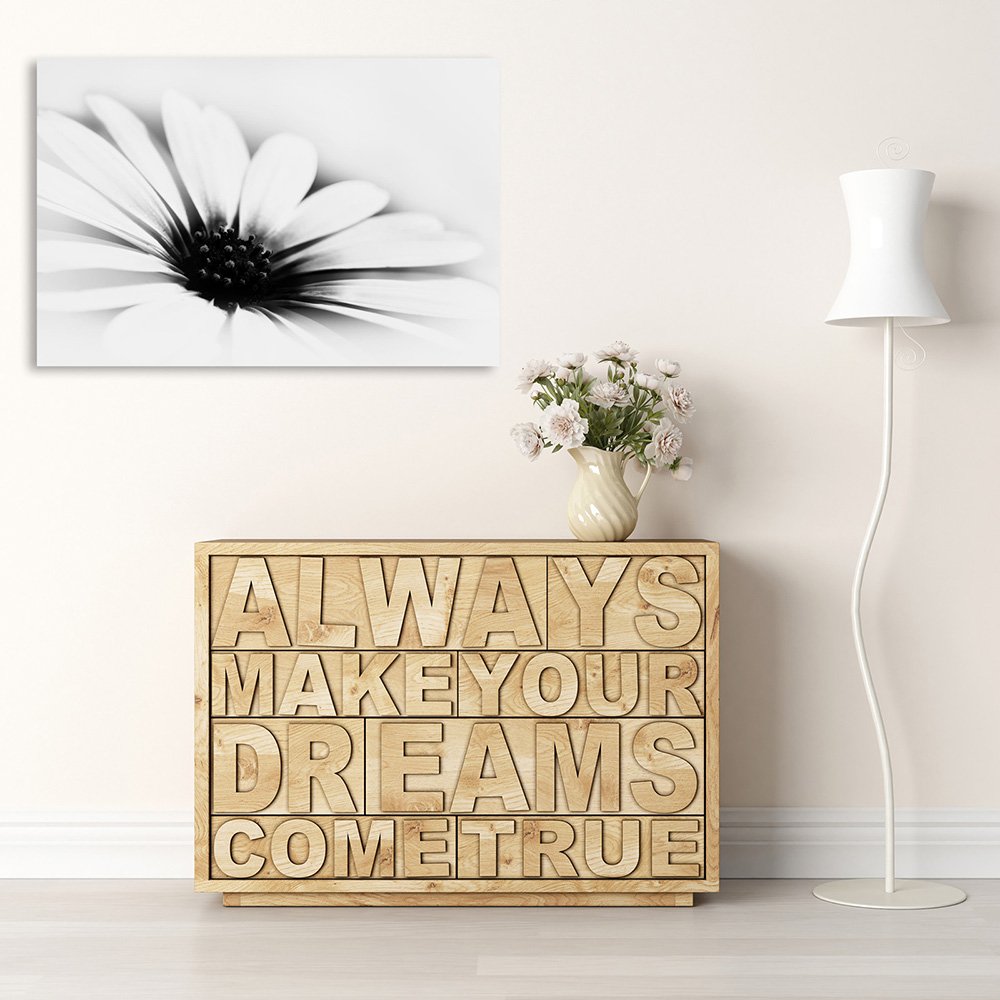 Feeby. Cuadro en Lienzo - 1 Parte - 50x70 cm, Imagen impresión Pintura decoración Cuadros de una Pieza, Margarita, Flor, Naturaleza, Blanco Y Negro