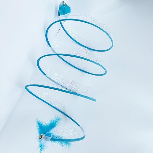 Miniatura 7 de Juguete de túnel en espiral de caza para gatos, túnel de resorte plegado para gatos de interior (azul)