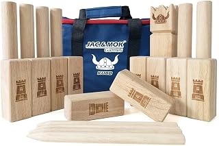 JAC&MOK Kubb Rubberwood Game Set-Durable Wooden Blocks with Carrying Case-Viking Chess Games