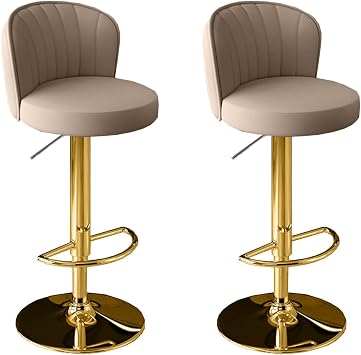 Swivel Counter Bar Stools -Adjustable Leather Swivel Barstools-with Back and Footrest Counter Height Bar Stool for Island/Pub/KitchenBrown gold feet,2PCS