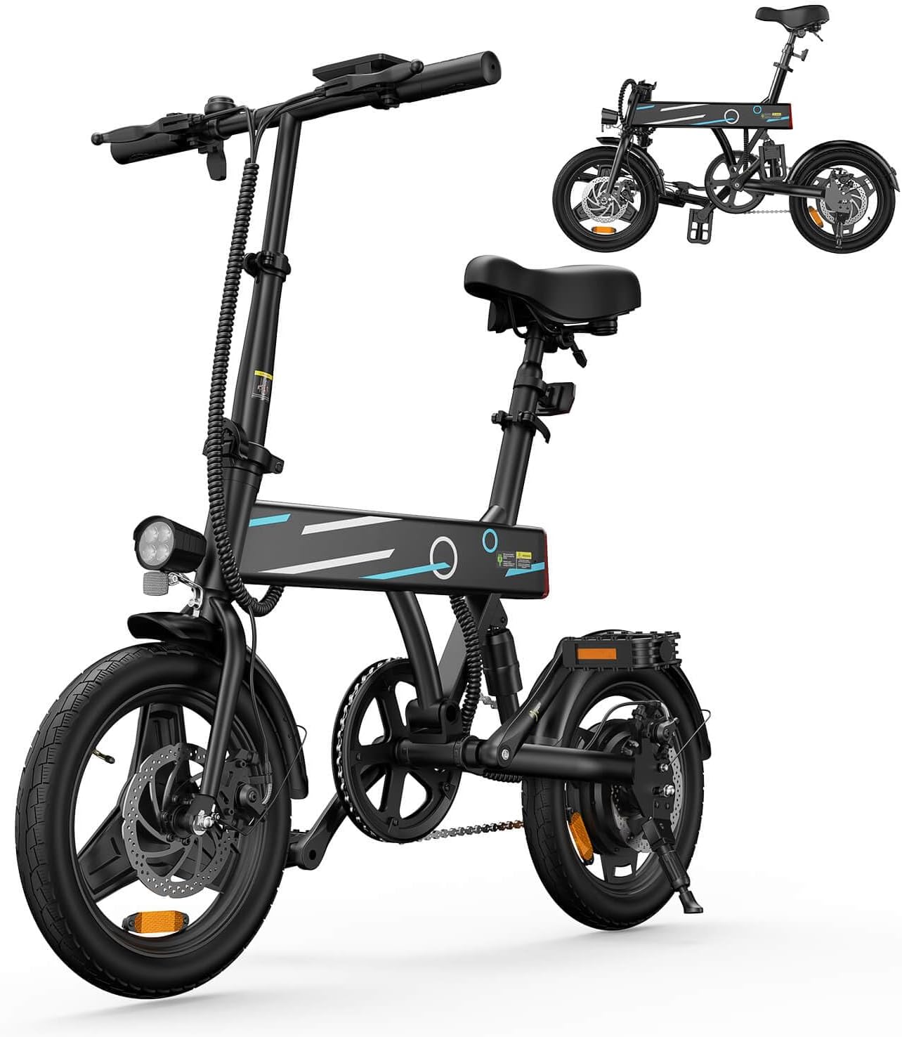 isinwheel U1 Electric Bike, 500W Motor, 20 mph, Folding Ebike, 14"/16"/20" Adults Electric Bicycles, 280.8Wh Battery, 25 Miles PAS Range, Black, Disc Brake, Aluminum Alloy Wheels