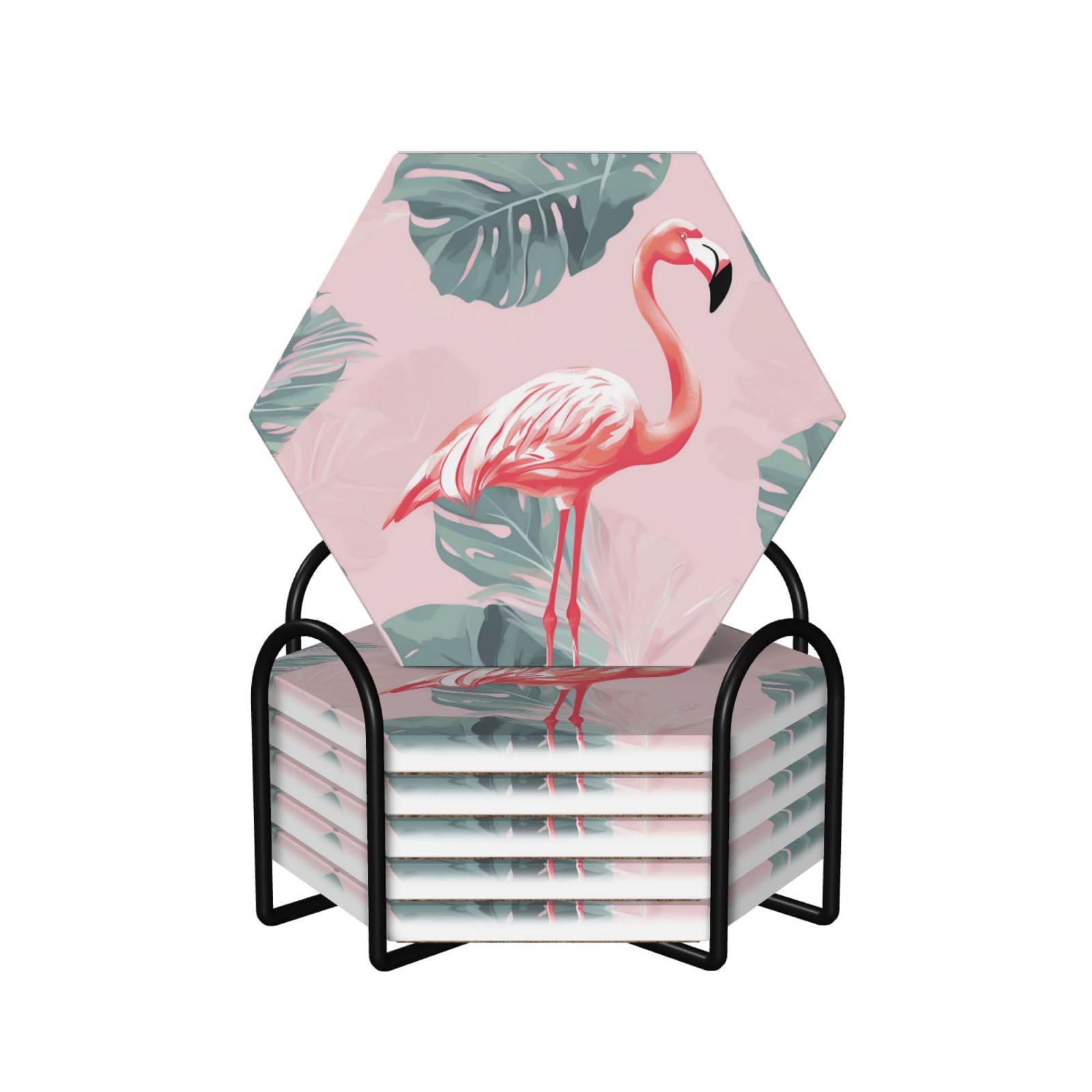 Dessous de verre en céramique hexagonaux avec support (lot de 6)