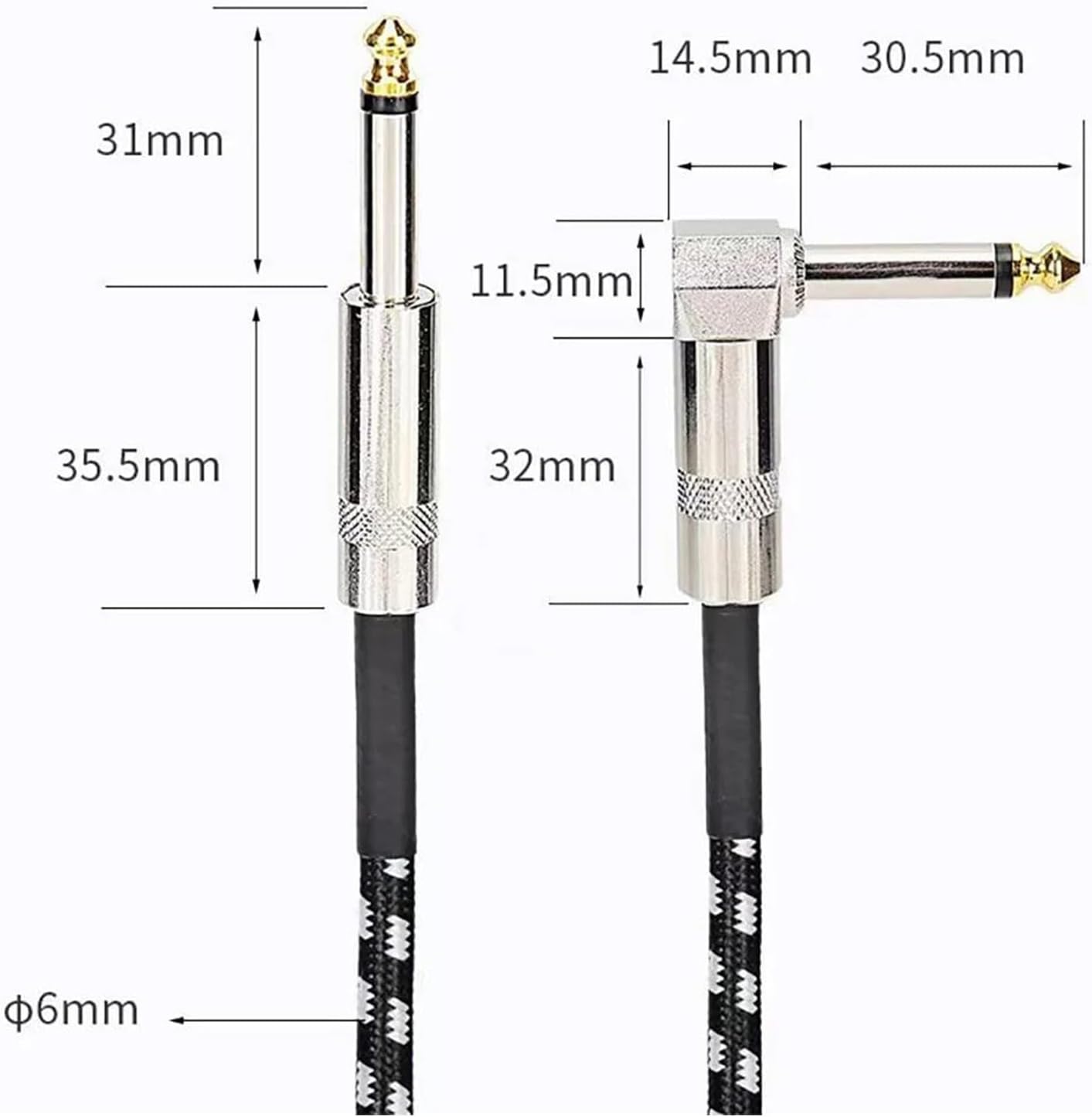 ギター楽器ケーブル エレキギター ベース用6.35mmオーディオケーブル(1.5 m)