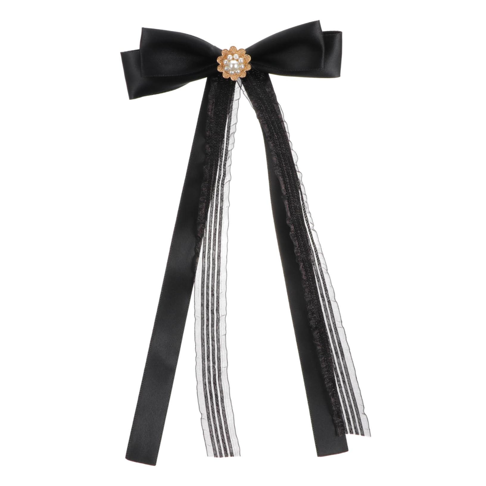 TOGEVAL Novelty Bow Tie Set Black Ribbon Bowknot Design Pre Tied Brooch Neck Tie for Women Men