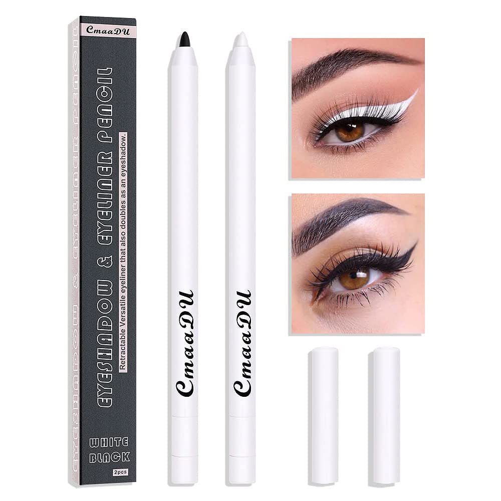 2 Pcs Black + White Eyeliner Pencil, Professional Mechanical Eyeliner Pencil, Eye Brightener, Color Stay Eye Makeup with Built-in Sharpener, Waterproof Longwearing with Ultra-Fine Tip. 2 Pcs Black + White Eyeliner Pencil, Professional Mechanical Eyeliner Pencil, Eye Brightener, Color Stay Eye Makeup with Built-in Sharpener, Waterproof Longwearing with Ultra-Fine Tip.