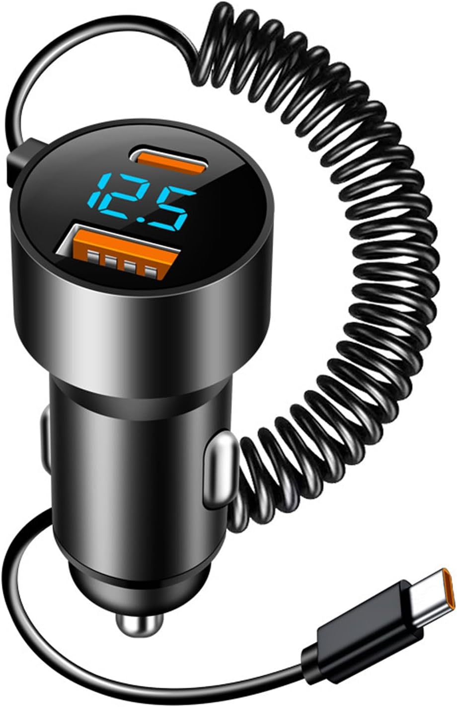 Cargador de Coche USB con Cable Tipo C 100W Integrado 1.5M, Adaptador Mechero Coche Carga Rápida 2 Puertos QC3.0 PD, Accesorios Coche 12V/24V para iPhone, Samsung, Xiaomi, Huawei y Teléfonos Android