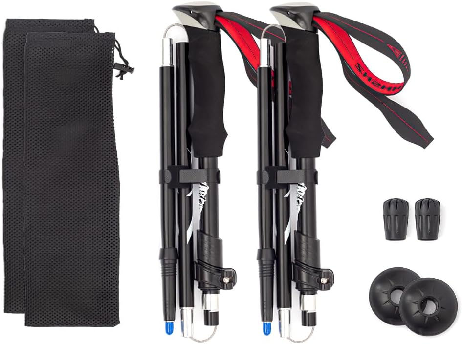 2Ps Trekking Poles, Collapsible Hiking Sticks with Tip Kits Suitable for Various Terrains, Lightweight Aircraft-Grade Aluminum Trekking Poles for Travel, Trails & Balance