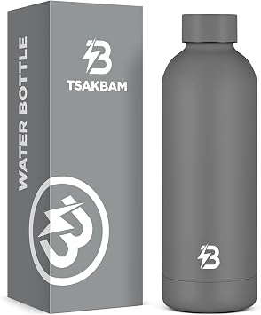 Stainless Steel Insulated Water Bottle no straw for Travel, Gym, 15 oz, Gray