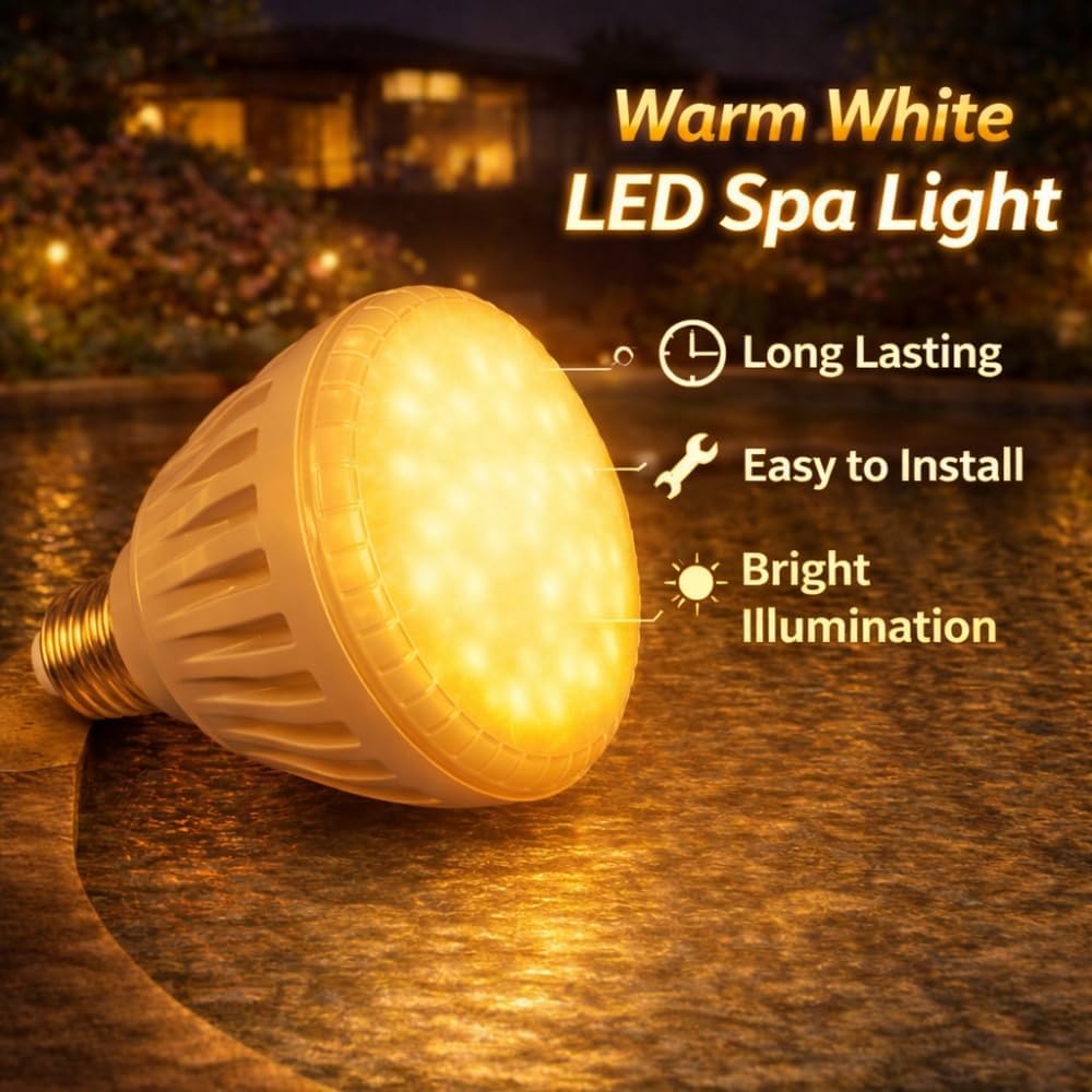 J&J Electronics PureWhite Pro LED Spa Bulb Lamp - Inground Swimming Spa Light Bulb Replacement - Warm White 2700K 13W | Brilliant Warm White 120V Lighting - 46710 LPL-M2-WW-120 (Warm White)