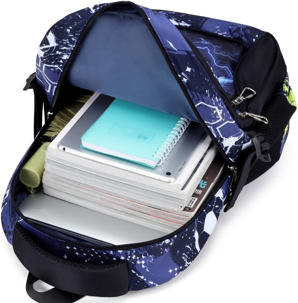 Boys Backpack for Elementary Kids Bookbag Middle School Bags Heavy Duty Soccer Laptop Durable Waterproof 18 In (1-Black) - Image 6